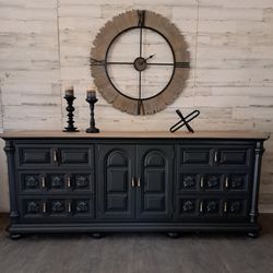 Refinished Oversized Oak 9 Drawer Dresser/Tv Stand 