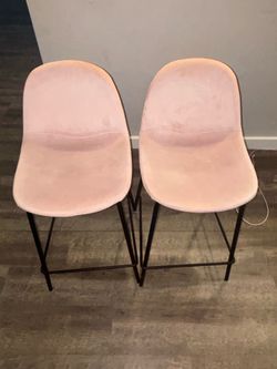 (2) soft suede Baby Pink bar stools