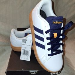 adidas Grand Court 2.0 Size 2.5 Youth JI0969 White/Midnight Navy/Dark Yellow