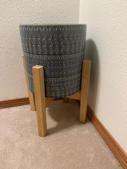 Decorative Ceramic Planter with Wooden Stand