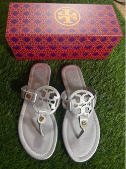 Tory Burch Miller Metallic Leather Thong Sandals