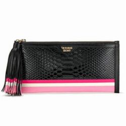 Victoria's Secret black and pink snake skin clutch bag