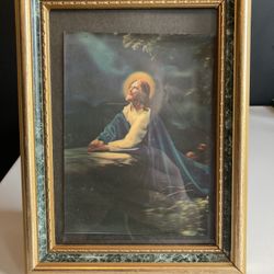 Vintage  Holographic Framed  Picture of Jesus Christ