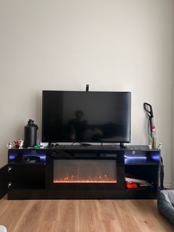 Black TV Stand with Electric Fireplace