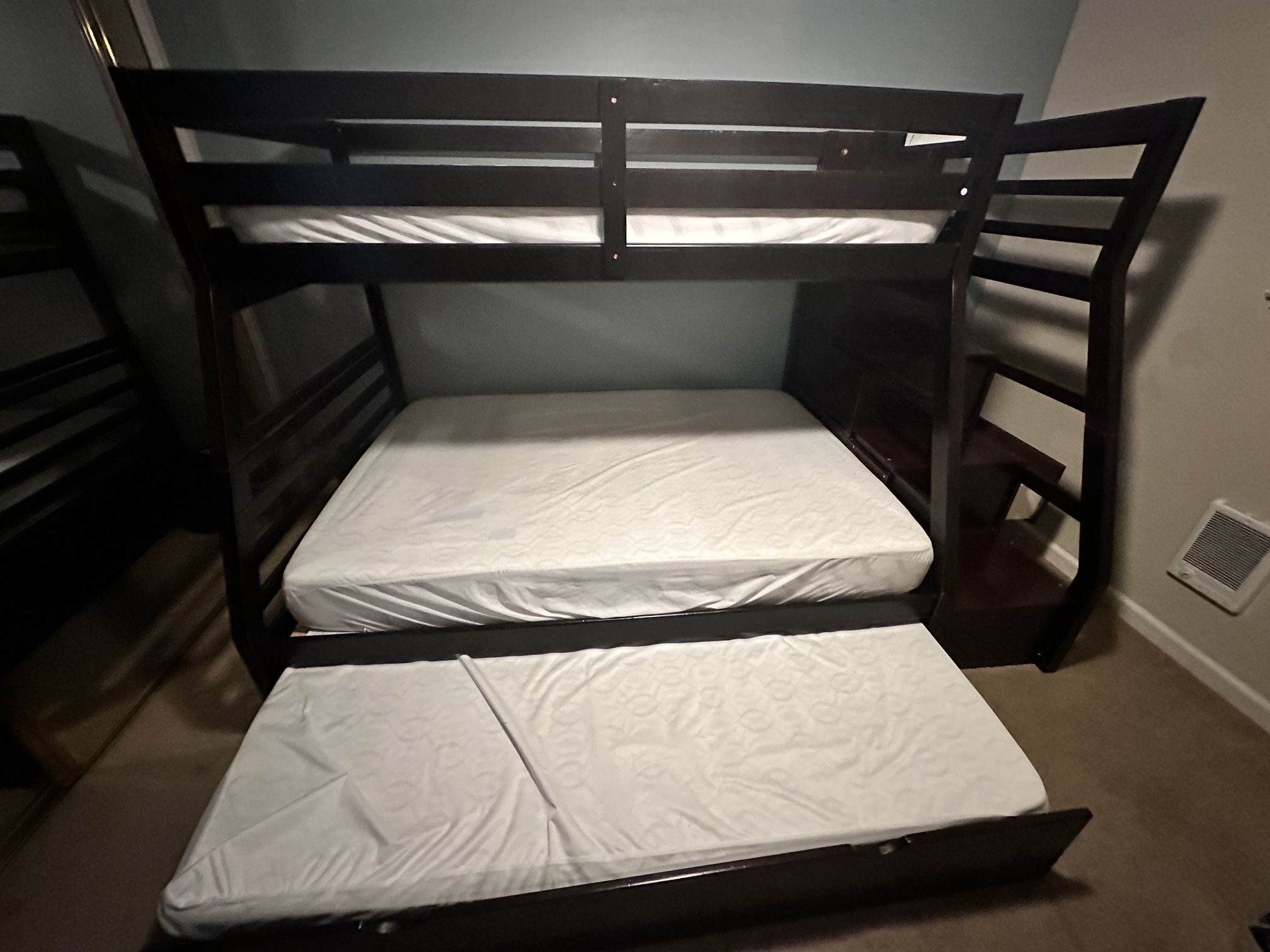 Full And Twin Size Trundle Bunk Bed With Stairs 