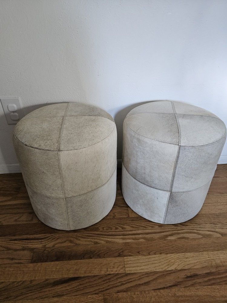 2 Leather Handmade Cylinder Shape Cowhide Stool 16"x16"16"