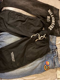 Billionaire boy jeans, reflective sweat pants
