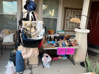 Big garage sale boots, high heels, sandals, winter and summer clothing, Christmas decorations, home decor, and much more