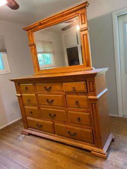 Dresser with mirror, two night stands