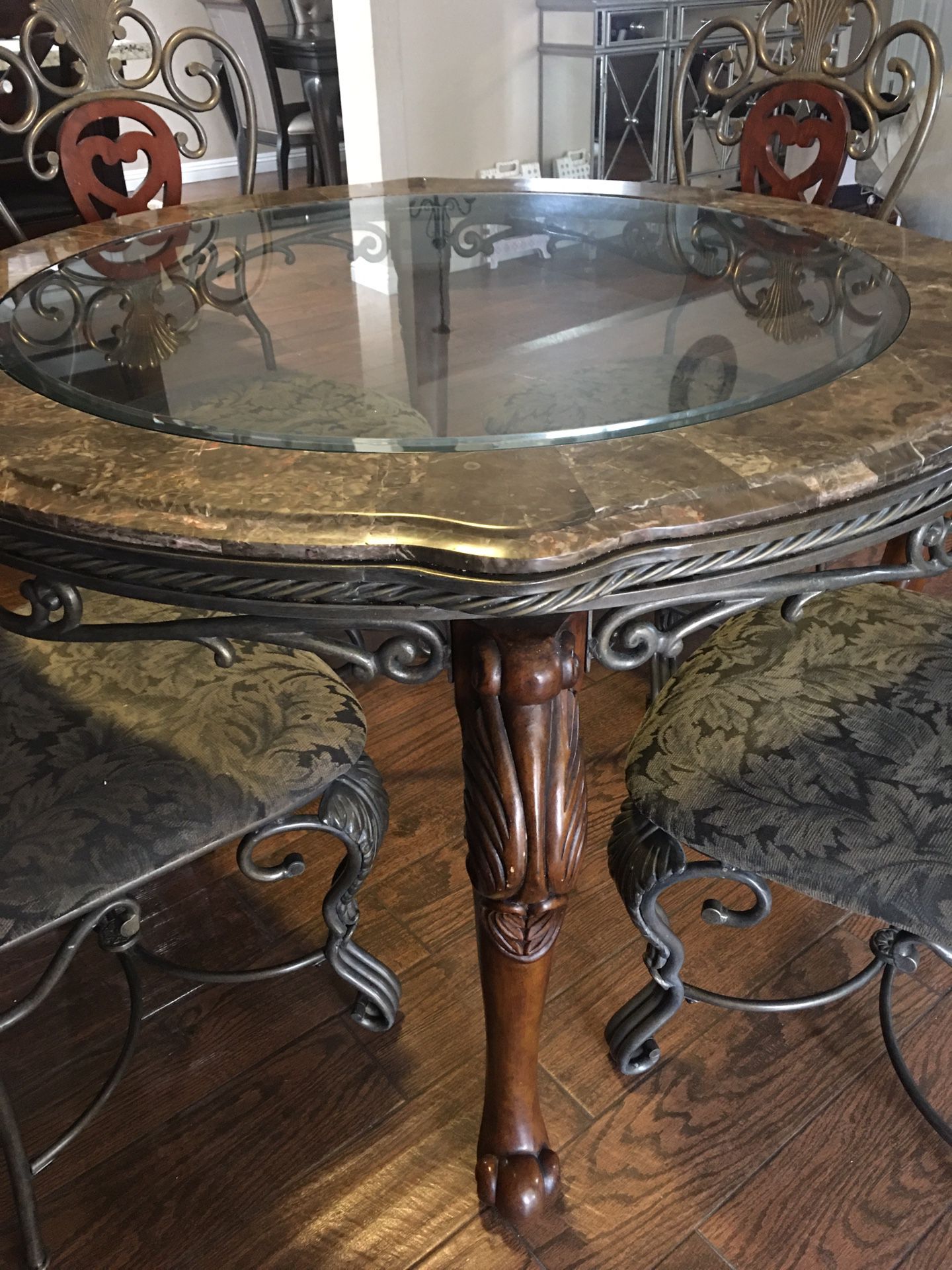 Glass and marble dining table for 4, good condition (see description for more)
