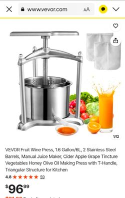 VEVOR Stainless Steel Fruit Wine Press 1.6 Gallon