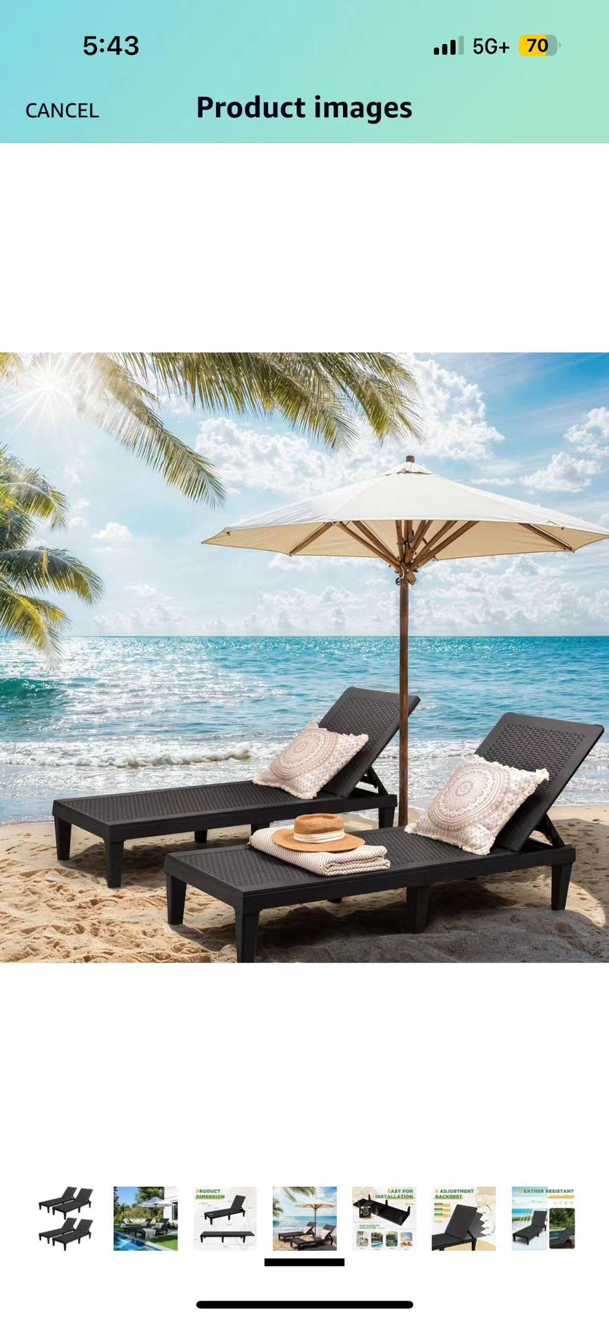 Lounge Chairs Set of 2 All Weather Outdoor Angle Adjustable Chaise for Beaches,Gardens,Decks and Pools, Dark Black