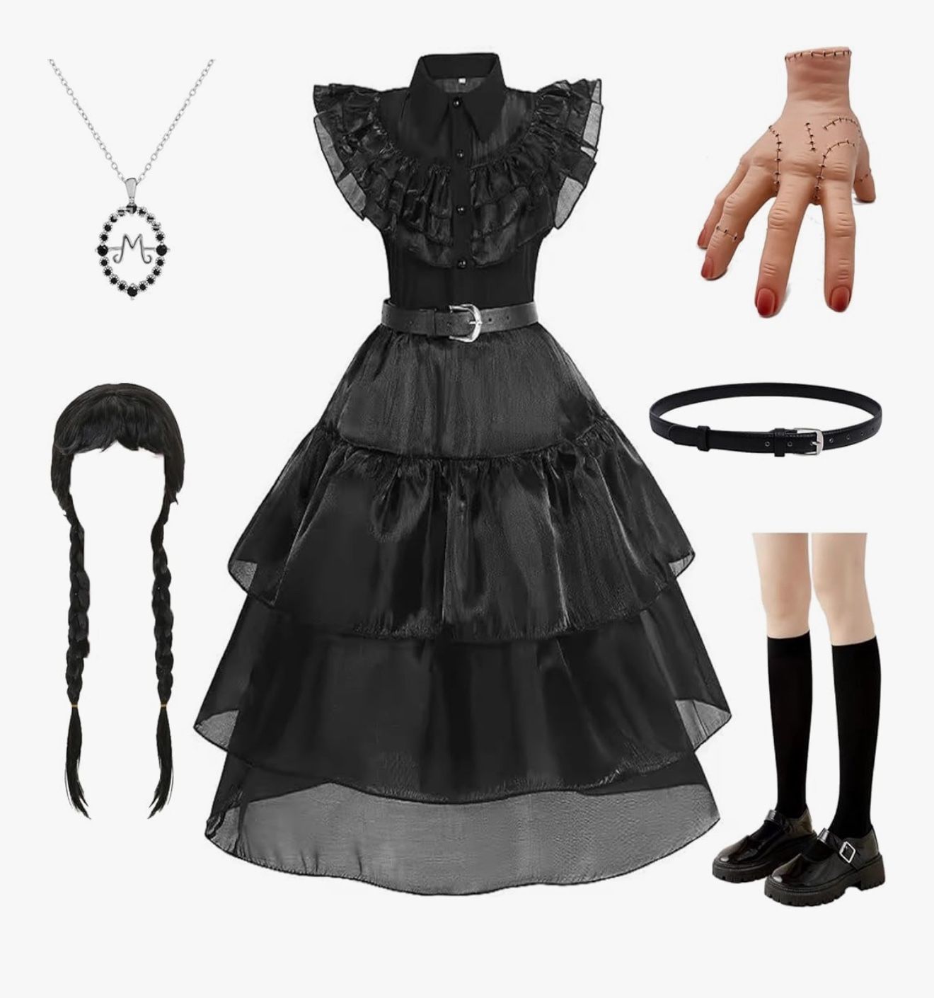 Kids, Wednesday Halloween Costume With Wig And Accessories New 12-14 And 10-11