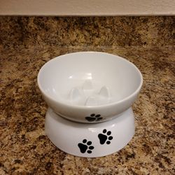 Raised Double-Sided Ceramic Cat/Dog Slow Feeder Bowl