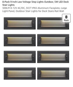 8-Pack 9 Inch Low Voltage Step Lights Outdoor, 5W LED Deck Stair Lights