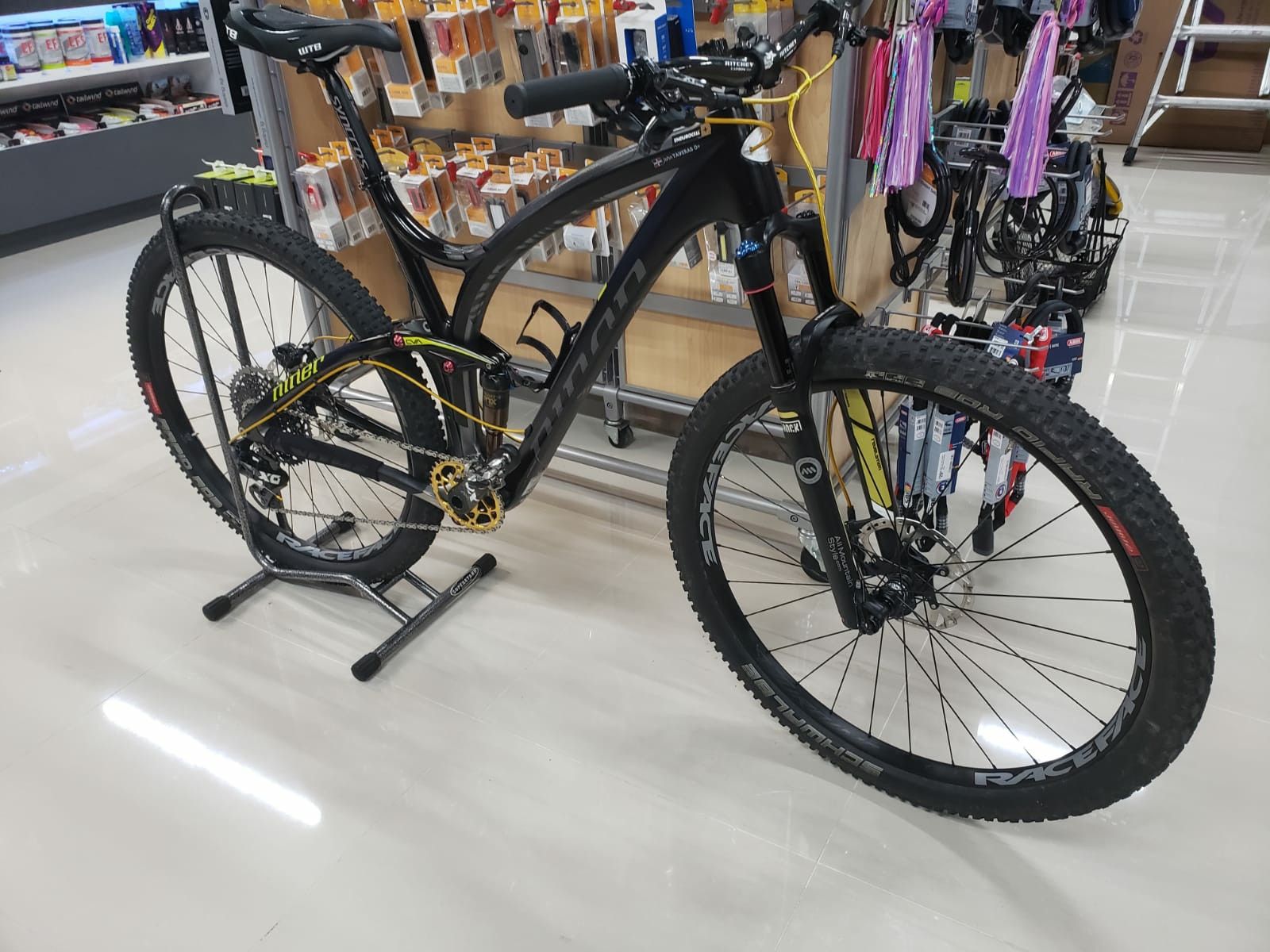 Niner carbon fiber full suspension mountain bike.