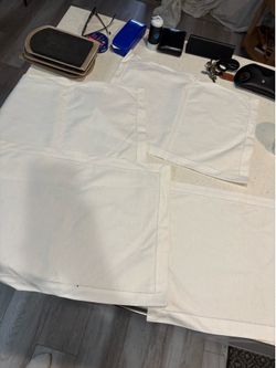 Set of 4 Cream Fabric Placemats with Hemstitch Border