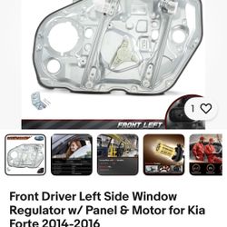 2014 Kia Forte LX Driver Front Window Regulator w/ 2-Pin Motor (Brand New)