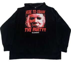 Halloween II Black Pullover Hoodie Sweatshirt Mens XL Here To Crash The Party