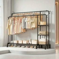 Black Heavy-Duty Freestanding Clothing Rack 
