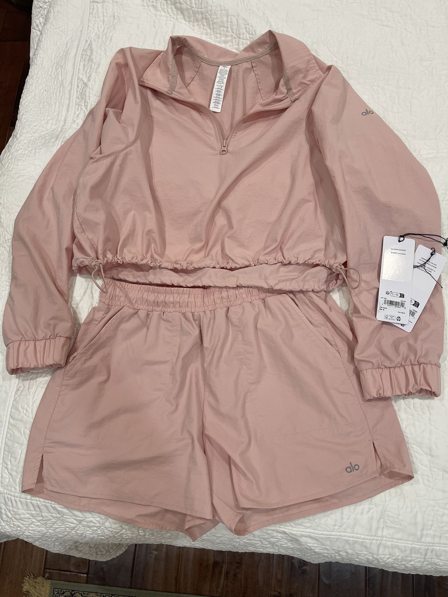 Alo Yoga Pink (Quartz) Pullover Top And Shorts Set