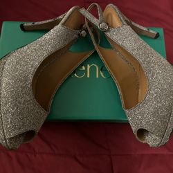 J.RENEE WOMANS SHOE - ONILLE PEWTER DANCE GLITTER PEEP TOE HEEL