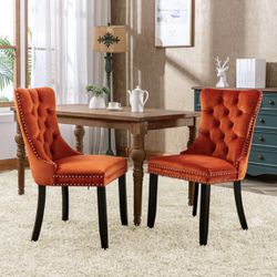 Velvet Upholstered Dining Chairs Set of 2
