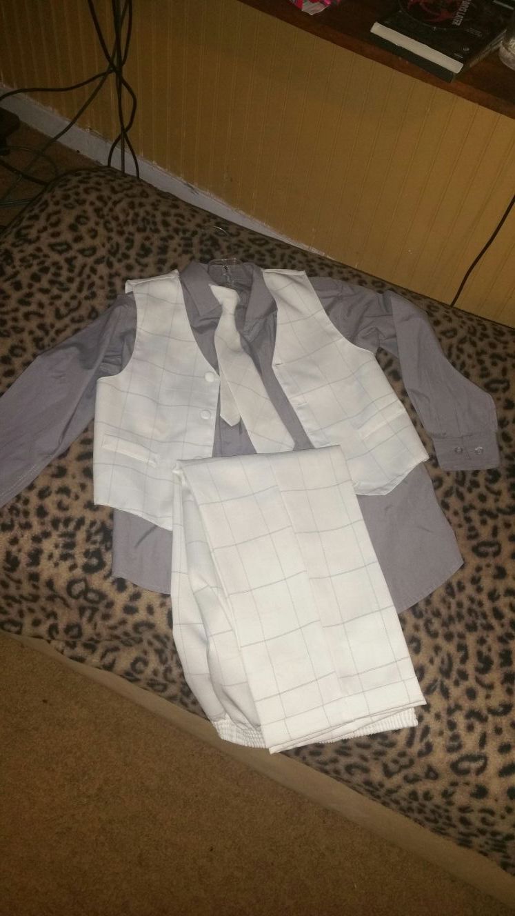 Grey and white striped 3 pc suit boys