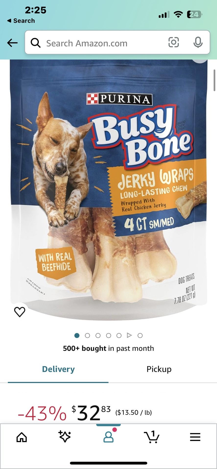 Purina Busy Bone Jerky Wraps Grain Free Small/Medium Breed Beefhide and Chicken Jerky Dog Treats