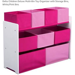 Delta Children Deluxe Multi-Bin Toy Organizer with Storage Bins, White/Pink Bins