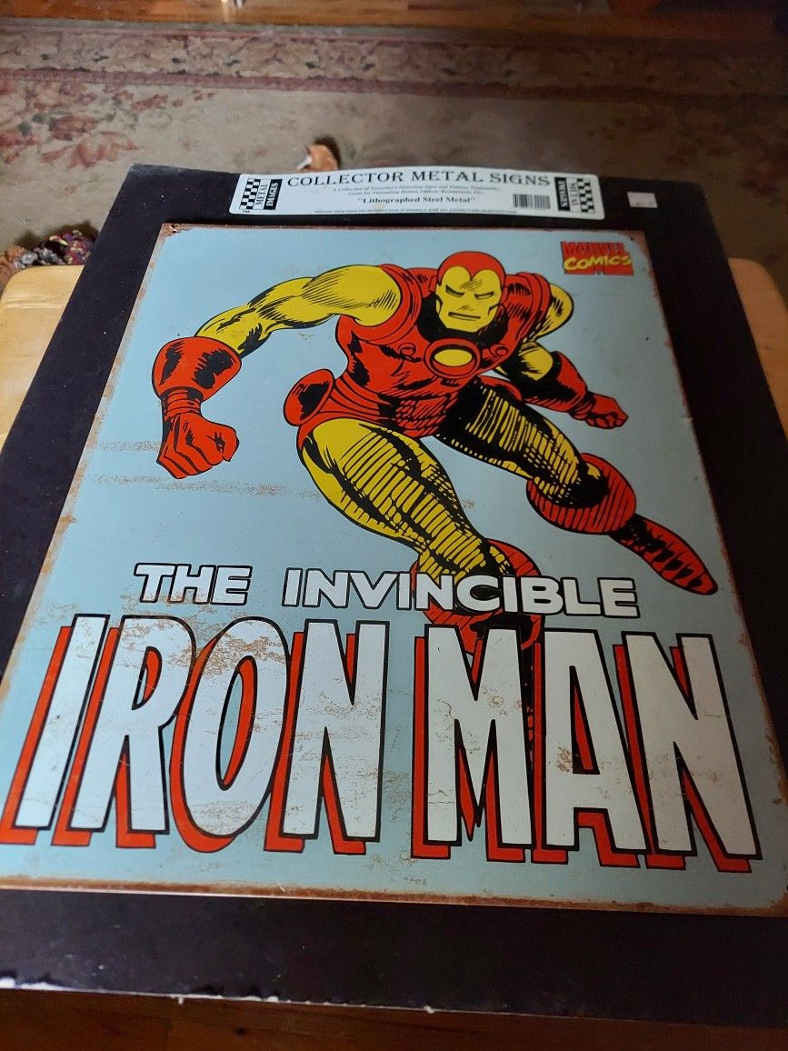 Lithographed Steel Metal Sign The Invincible Iron Man