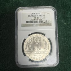 2010-W Disabled Veterans Silver Dollar NGC MS69 Commemorative Coin