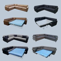 New 7x9ft SECTIONAL WITH SLEEPER COUCHES  CAMEL Leather. More FABRIC Colors Available To Choose From Set  2pcs 