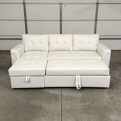 New White Leather Couch / Sofa Bed Sectional with Chase (Can Deliver)