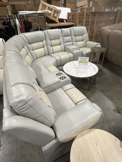 Living Room Recliner Sectional with Cup Holders in Grey and Beige (2.22)