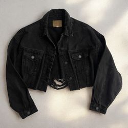 Black wash denim jacket size small oversized 
