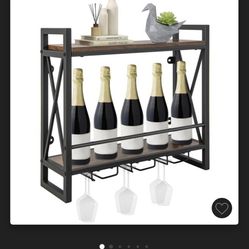 Rusted Brown Industrial 2 Tier Wall Wine Rack