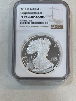 a 2018-W 1 oz Proof American Silver Eagle Congratulations Set NGC PR69