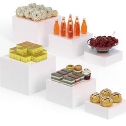 White Buffet Risers for Display Food Stand,Food Risers for Catering Table Service,6 pcs Box with 6"