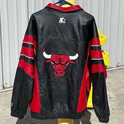 Vintage Chicago Bulls Starter Leather Jacket NBA Basketball Coat Mens XL Jordan