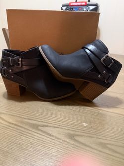 Dark Brown Buckle Strap Ankle Booties