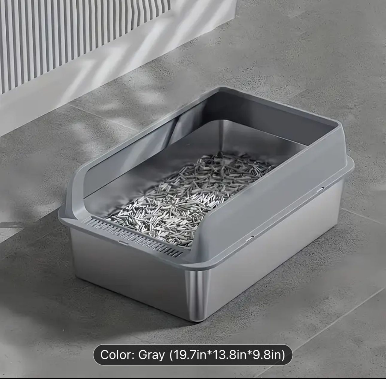 Stainless Steel Semi-Enclosed Cat Litter Box - Easy Clean, Splash-Proof, Durable for Indoor Cats