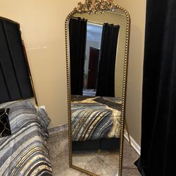 Gold Arched Full Length Mirror Floor Stand Decorative Wall Mounted Vintage Bo...