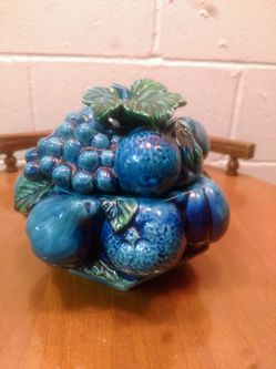 VINTAGE INARCO JAPAN BLUE INDIGO FRUIT COVERED CANDY DISH
