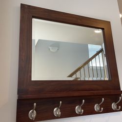 entryway mirror shelf with hooks 