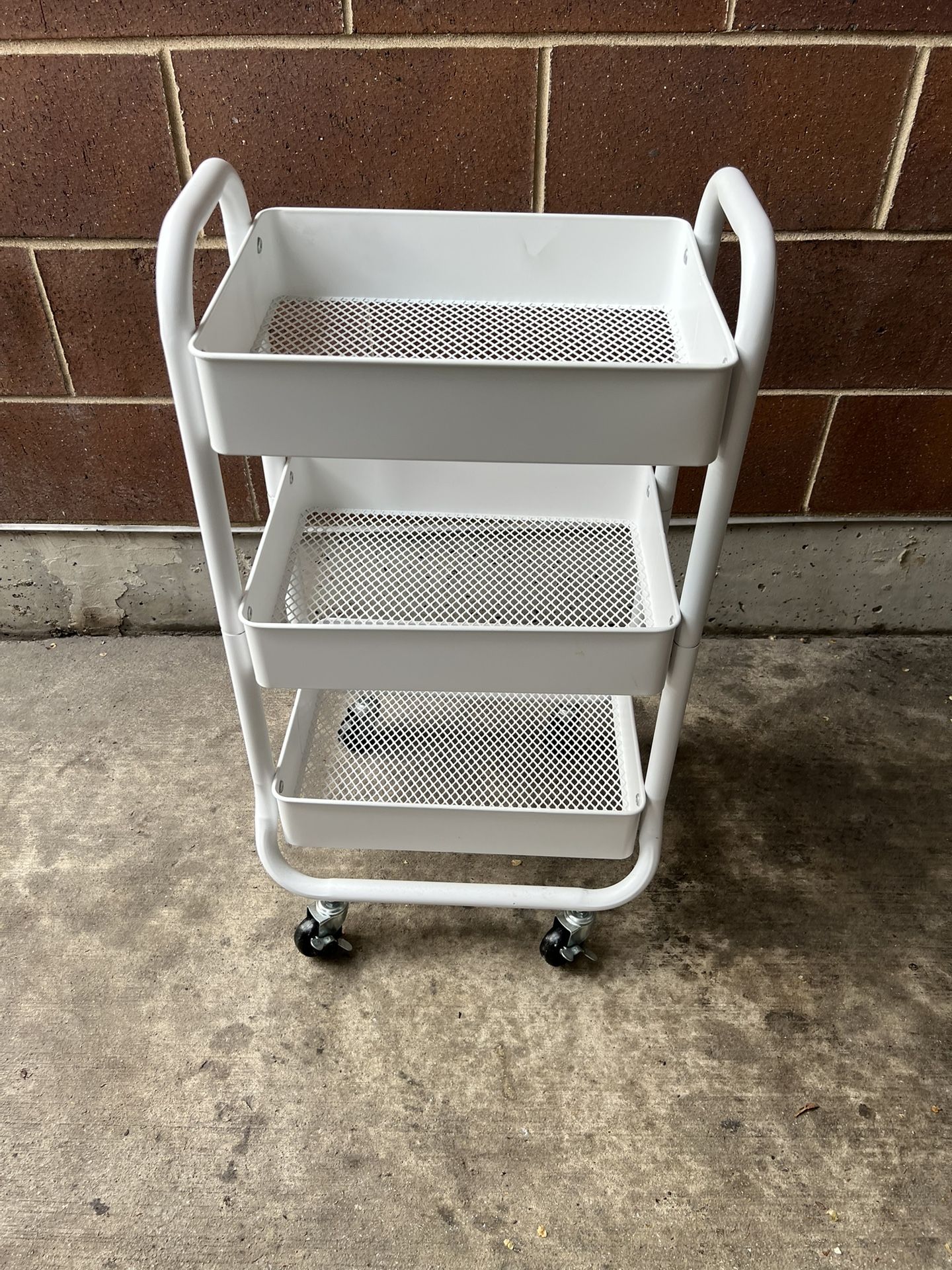 3 Tier Heavy Duty White Metal Rolling Cart with Lockable Wheels, Three Tier Roller Book Snack Cart, Utility Storage Organi... More like this 3 Tier He