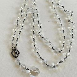 Silpada Sterling Silver Clear Faceted Crystal Bead Lariat Necklace 37"