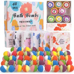 48 Natural & Organic Bath Bombs for Women and Kids, Rich in Essential Oils, Relaxation and Stress Relief, BathBombs Gift Set for Mothers Day, Christma