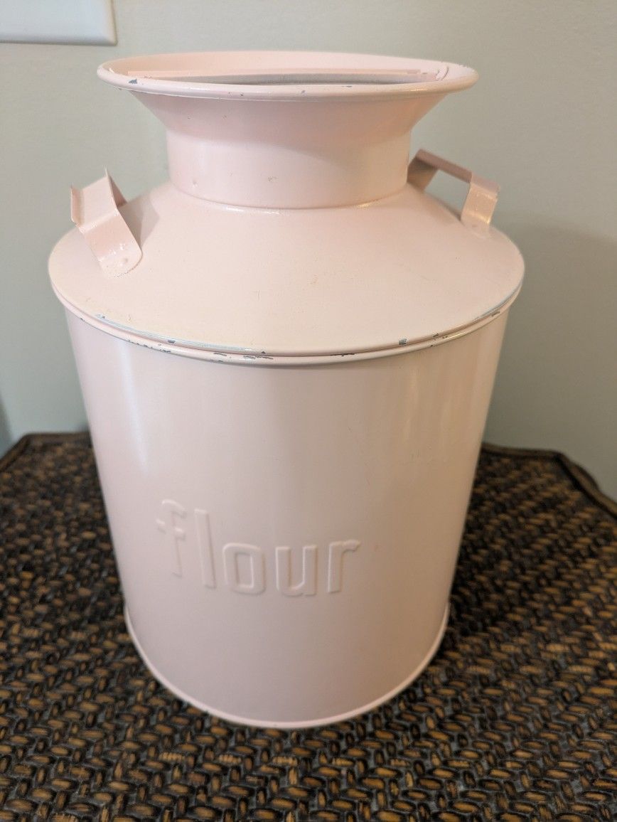 Pink Metal Flour Canister 10"