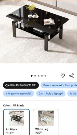 Modern Glass Coffee Table, 2-Tier Black Tempered Glass Tea Tables for Living Room, Rectangle 39.4" x 23.7" x 17.72" Stylish Center Coffee Table with S